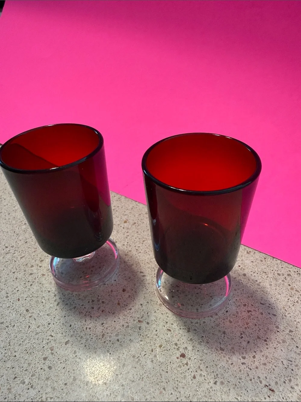Vintage Set of 2 Ruby Red Cordial Glasses